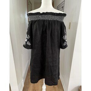 EUC Vince Camuto Off-The-Shoulder Black Dress With White Embroidery